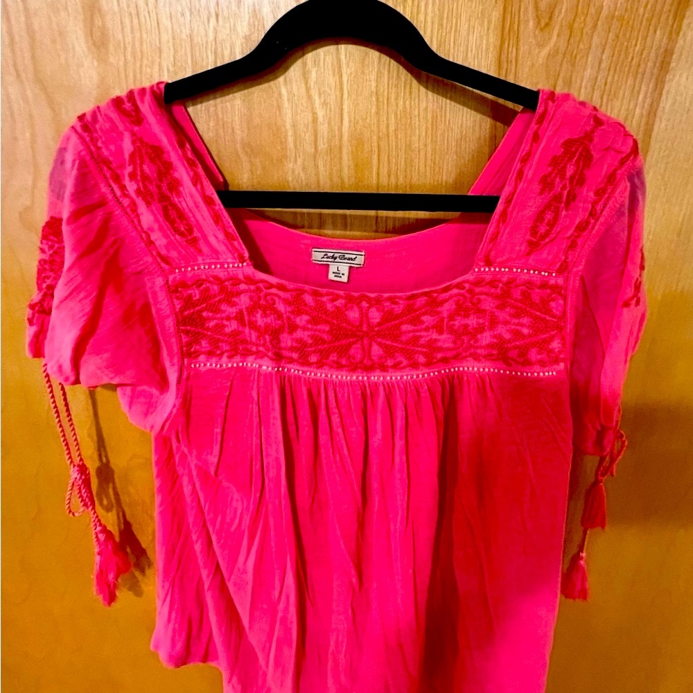 Lucky Brand pink top large - peasant looking top